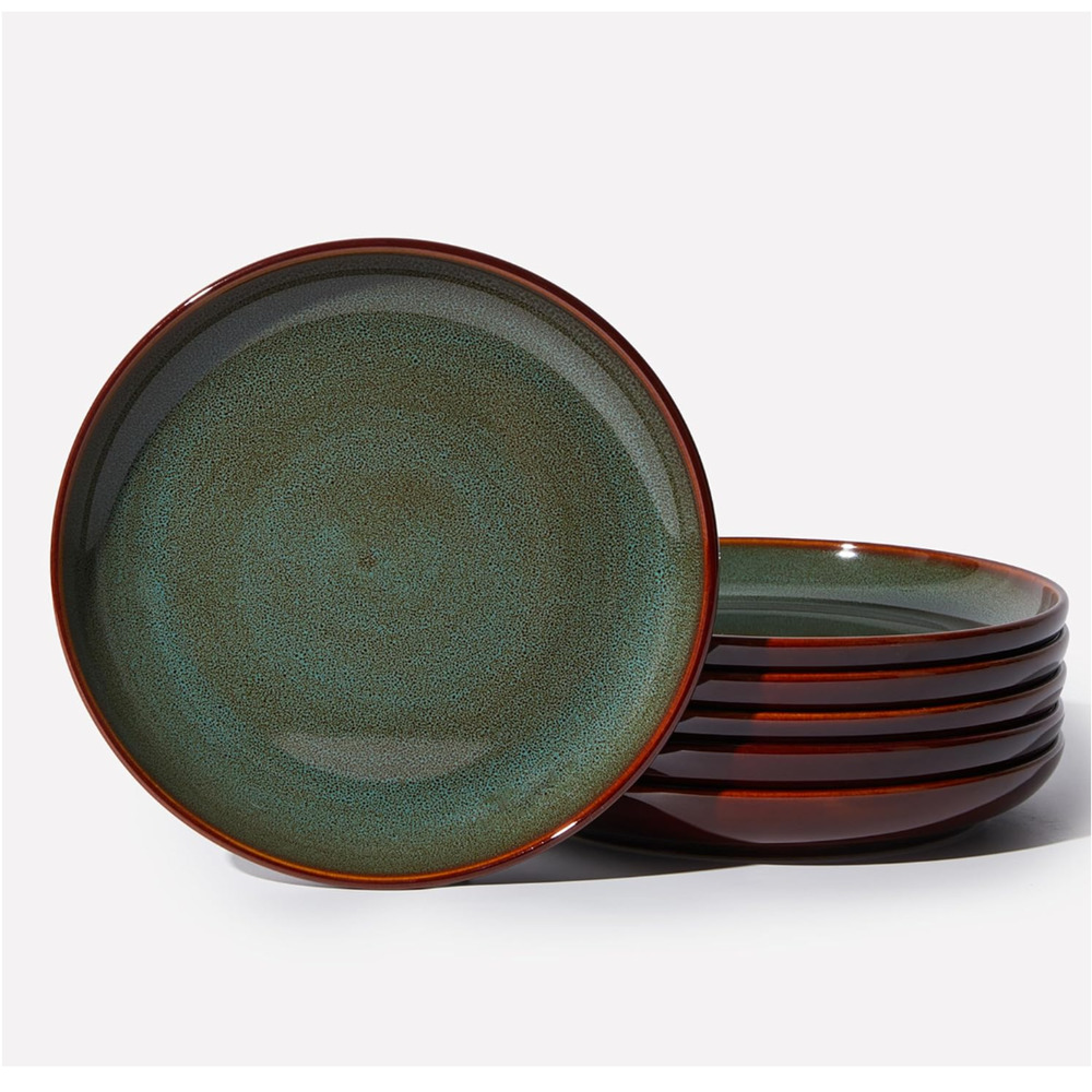 Stoneware Dessert Pates 8 - 8 Inch, Microwave Safe Plates, Reactive Glaze NEW